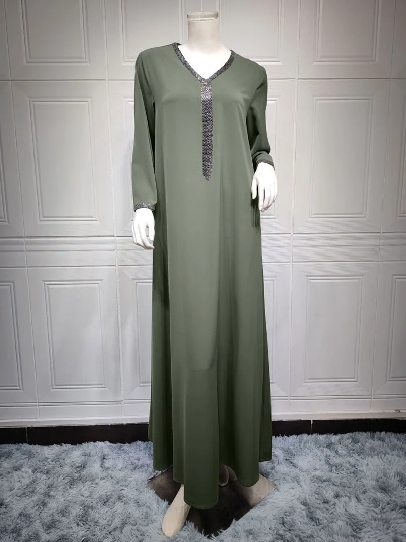 Beading Arabic Long Dress Jalabiya Women Moroccan Caftan Gandoura Muslim Loose Modesty Abaya Dubai Islam Saudi Ramadan Kaftan