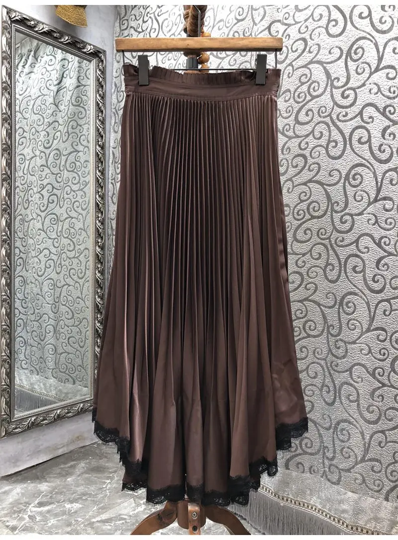 High Quality New Long Skirts 2022 Autumn Winter Style Women Lace Patchwork Casual Long Party Brown Black Maxi Skirts Clothing
