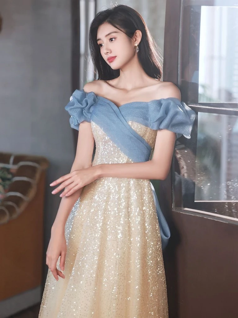 

Элегантные блестящие коктейльные платья с бантом и открытыми плечами, плиссированные трапециевидные платья с вырезом лодочкой и блестками...