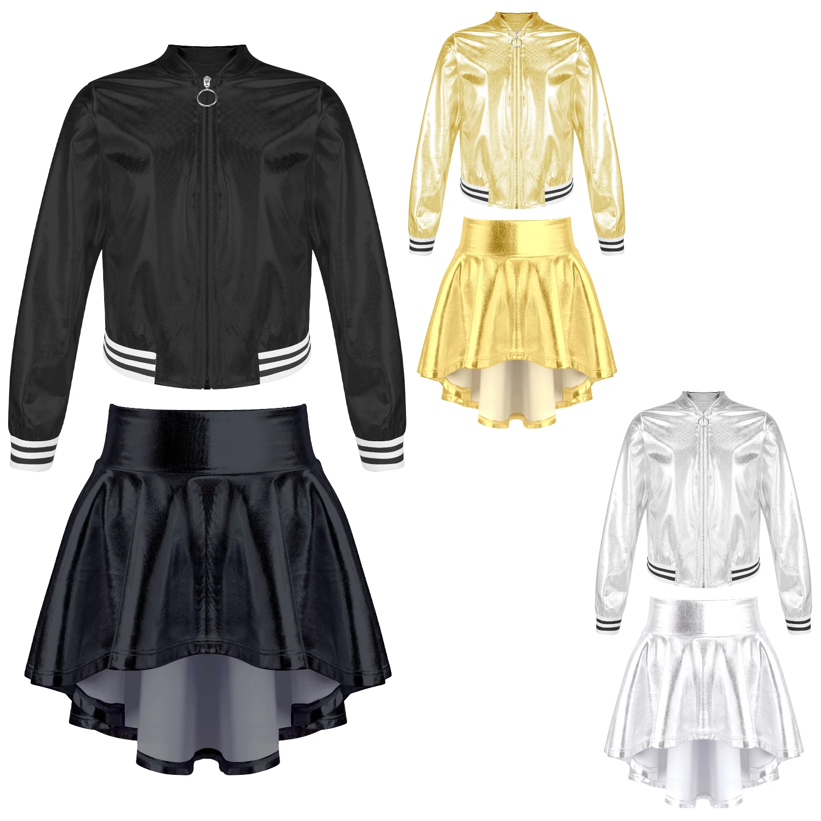 Детская модная уличная одежда для девочек блестящие металлические