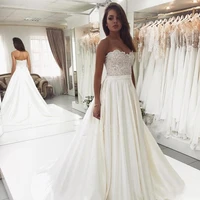 zj9007 2022 white ivory wedding dresses strapless a line satin lace beaded bridal dresses princess wedding gown customer made