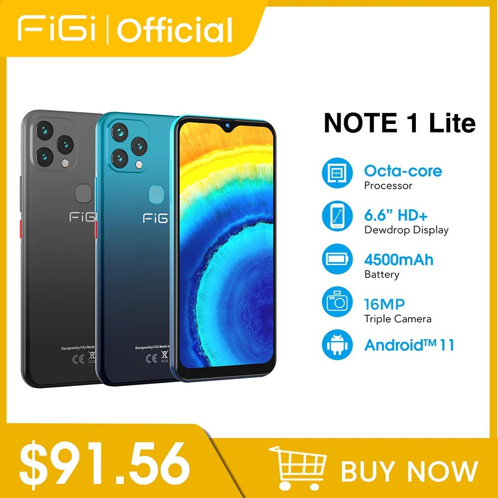 FIGI Note 1 Lite Smartphone 4G 64G Cell phones Octa-Core 6.6 Inch HD+Mobile phones 4500mAh Battery Unlock Telephone Android 11