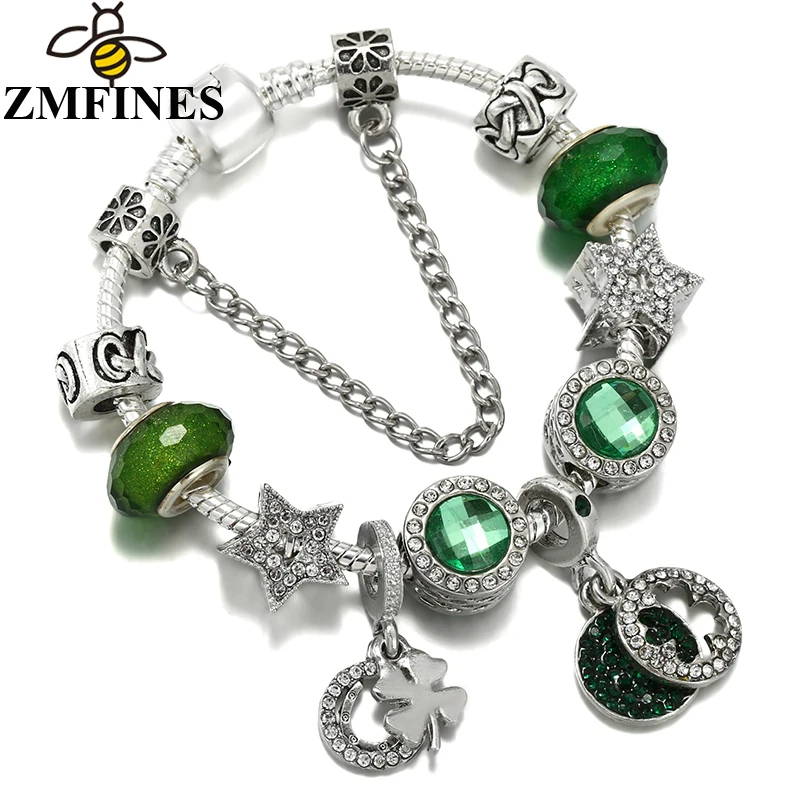 

High-Quality Crystal Lucky Grass Beads Pendant DIY Snake Chain Charm Bracelet For Women Girl Fashion Jewelry Dropshipping