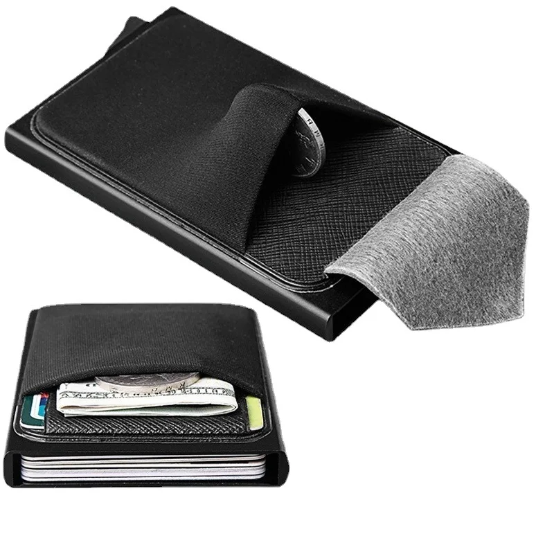 

Aluminum automatic elastic card push box triangular belt cover anti-theft brush bank card credit card bag RFID card box
