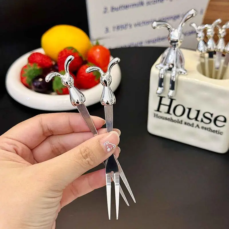 Металлический набор вилок для десерта 6 шт. вилка фруктов в форме животного из