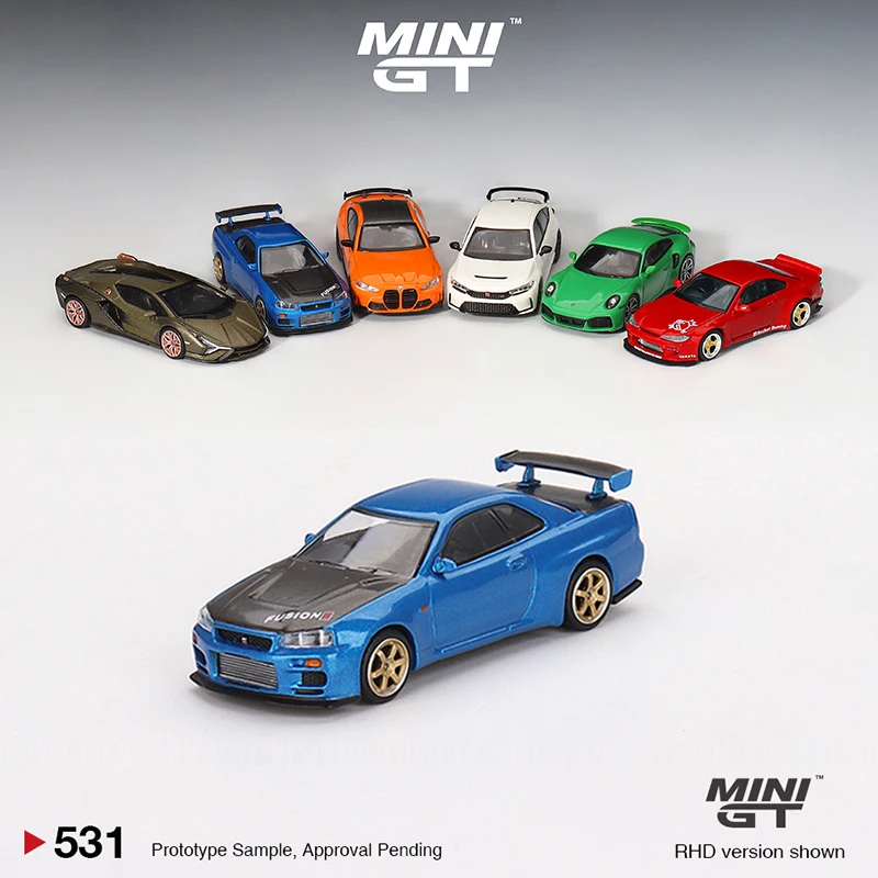 

MINI GT 1:64 Model Car Skyline GT-R (R34) Top Secret Bayside Blue # 531 LHD