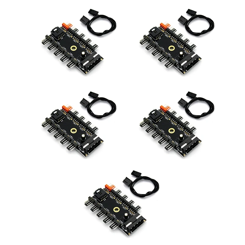 

5Pcs Chassis Fan Hub Speed Controller Regulator 3Pin/4Pin 10 Interface For Computer Case With PWM Cable