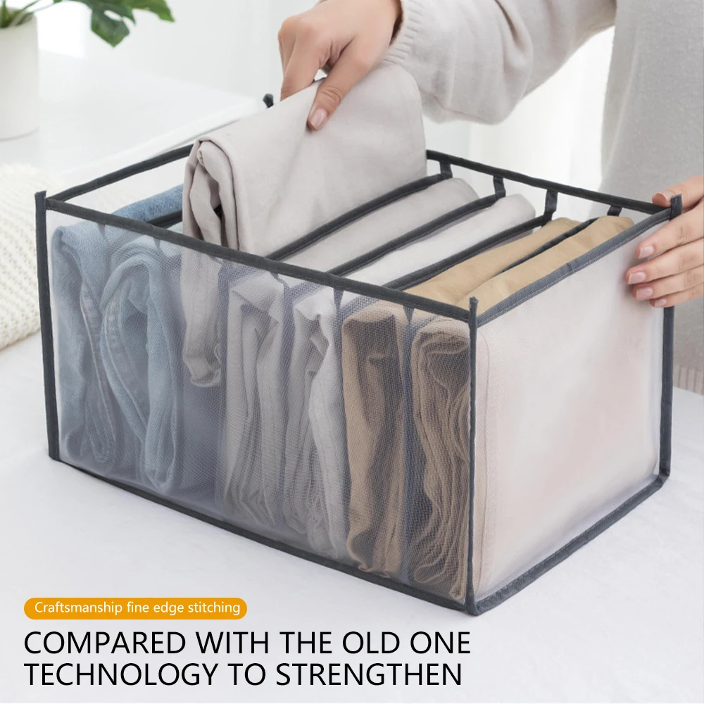 

Jeans Clothes Divider Storage Box Closet Drawer Thick Pants Sweater Underwear Sock Mesh Separation Boxs Can Washed Organizer Bag