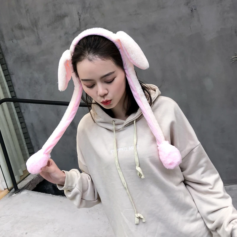 Кроличья шапка с движущимися ушами Зайчик Теплая Плюшевая Милая Шапка для Детей и Взрослых Подарок Головные Уборы Дропшиппинг.