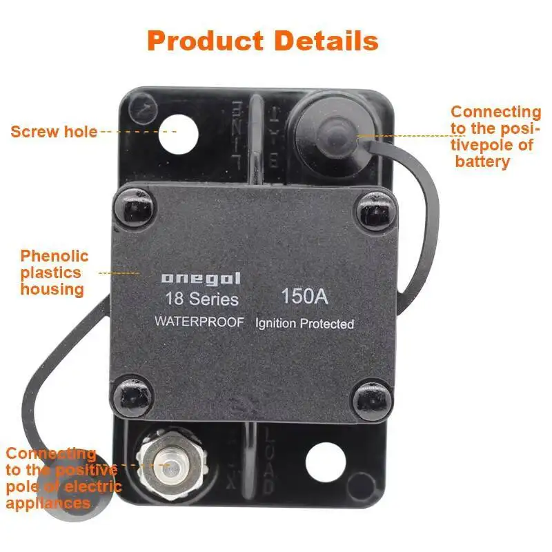 Фото 30A 40A 50A 60A 70A 80A 100A 120A 150A 200A AMP Сброс предохранителя 12-48V DC Автомобильный лодочный автоматический водонепроницаемый выключатель №2