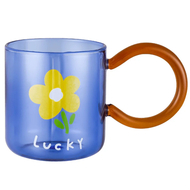 

1 PC 400ml Heat Resistant Two Tone Cute Lovely Lucky Nice Day Happy Milk Water Coffee Drinking Glass Mug Cup with Large Handle