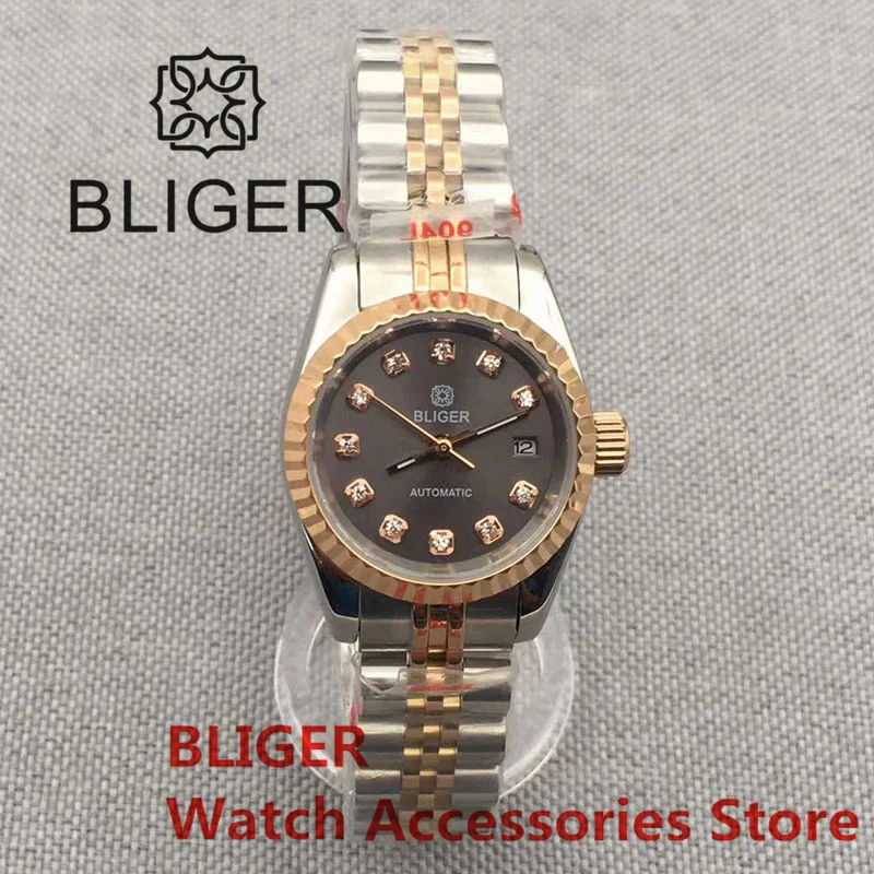 BLIGER Two-tone Jubilee Strap 26mm Women Mechanical Watch Japan NH05A Movement Sapphire Crystal Stainless Steel Fluted Bezel