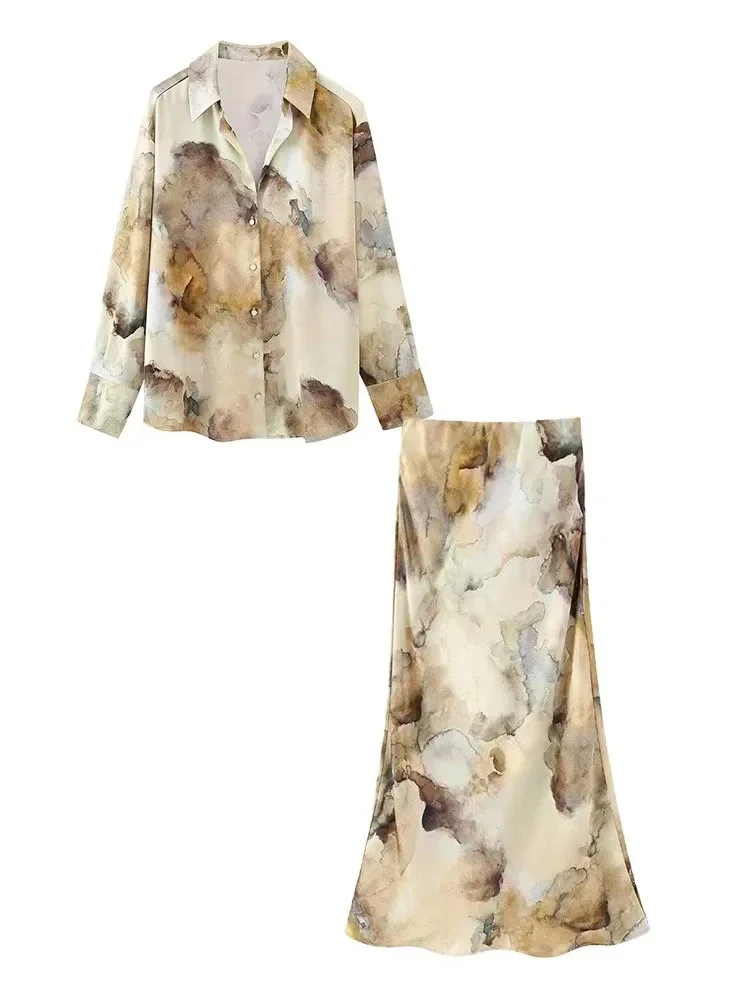 Женский модный комплект темпераментного платья с длинными рукавами и принтом
