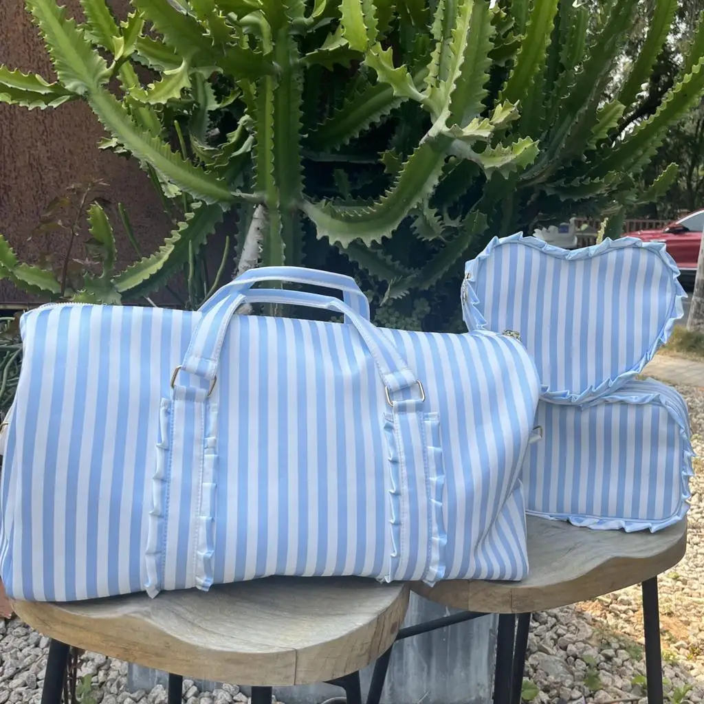 Pink Nylon Ruffle Heart Backpack Stripe Ruffle Loving Seersucker Cute Book Bag Nylon Kids/Adults Travel Vacation School Bag