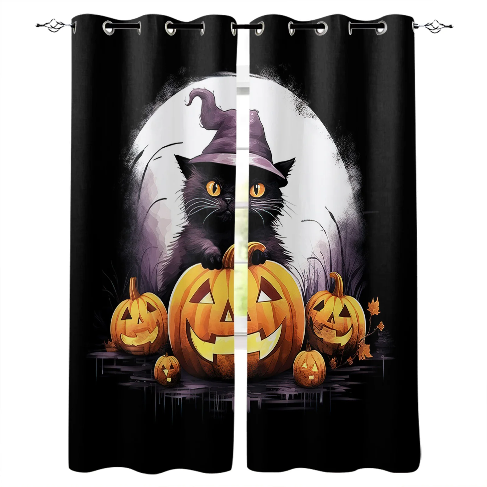 

Оконные шторы в виде тыквы и кота на Хэллоуин для гостиной, спальни, Рождественский Декор, кухонные шторы, занавески для балкона