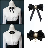 black ribbon pearl black bow tie women blouse bowknot temperament all match elegant wear accessories g1t7