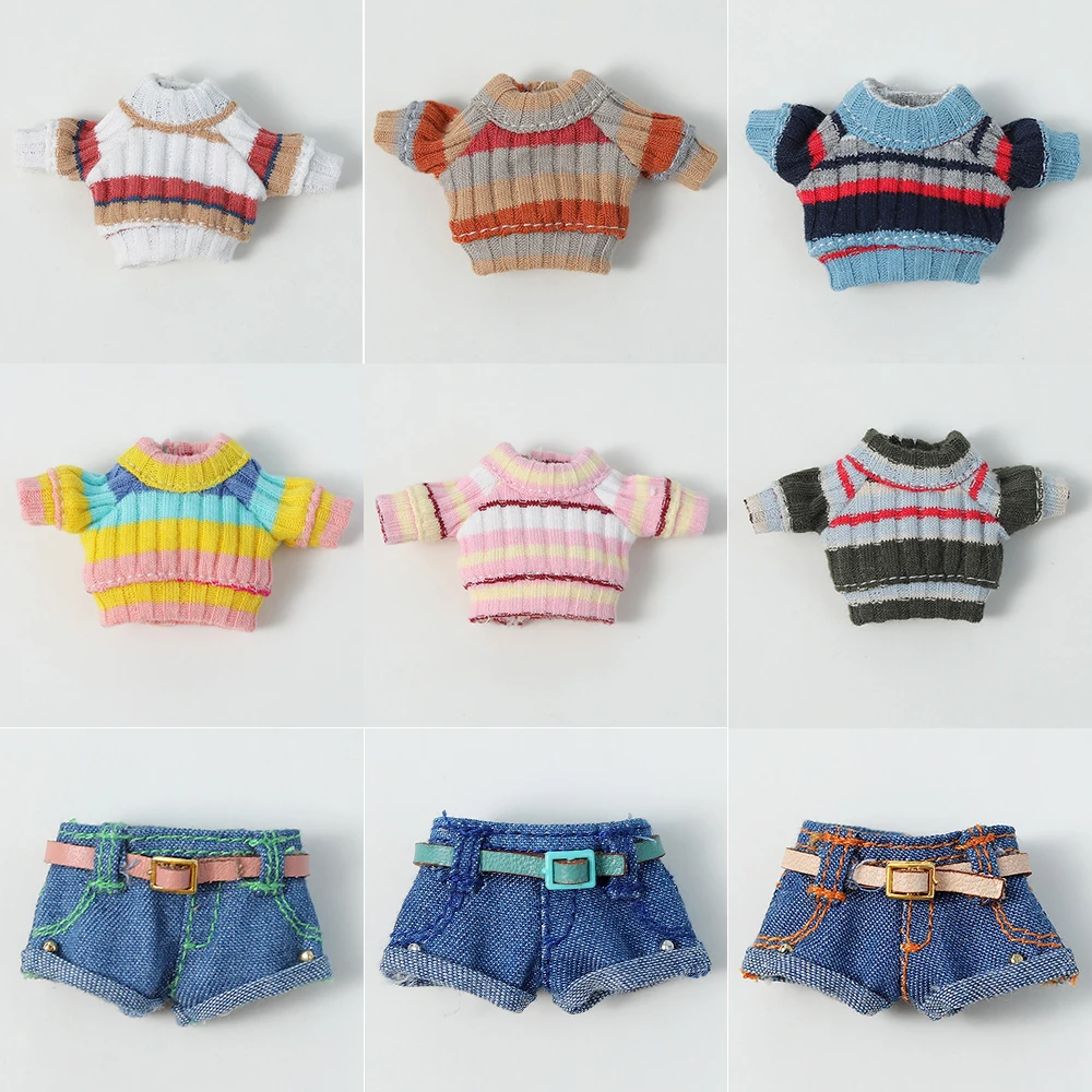 Ob11 Puppe Baby Kleidung 1/12 Bjd Kleidung Nette Regenbogen Kurzarm Pullover Diy Kleid Up Spielzeug Für Obitsu 11 Gsc molly 1/8 1/12 Bjd