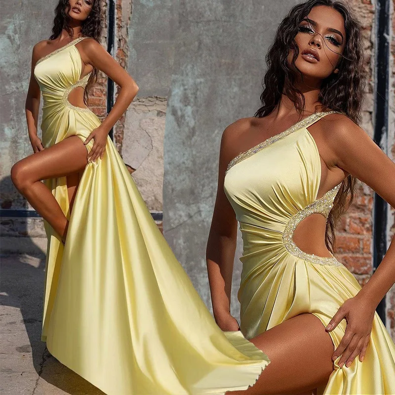 

Новинка лета 2022, женское платье с одним плечом, облегающее платье для женщин