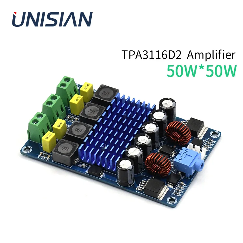 

UNISIAN 50W TPA3116D2 Audio Amplifier Auto Boost XL6019E1 DC12V Class-D 2X50W 2.0 Channel Power Amplifiers Board