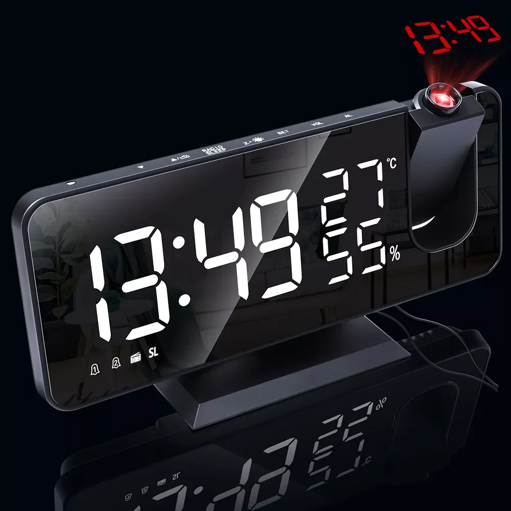 

Digital Alarm Clock Watch Table Electronic Desktop Clocks USB Wake Up FM Radio Time Projector Snooze Function 2 Alarm 2#