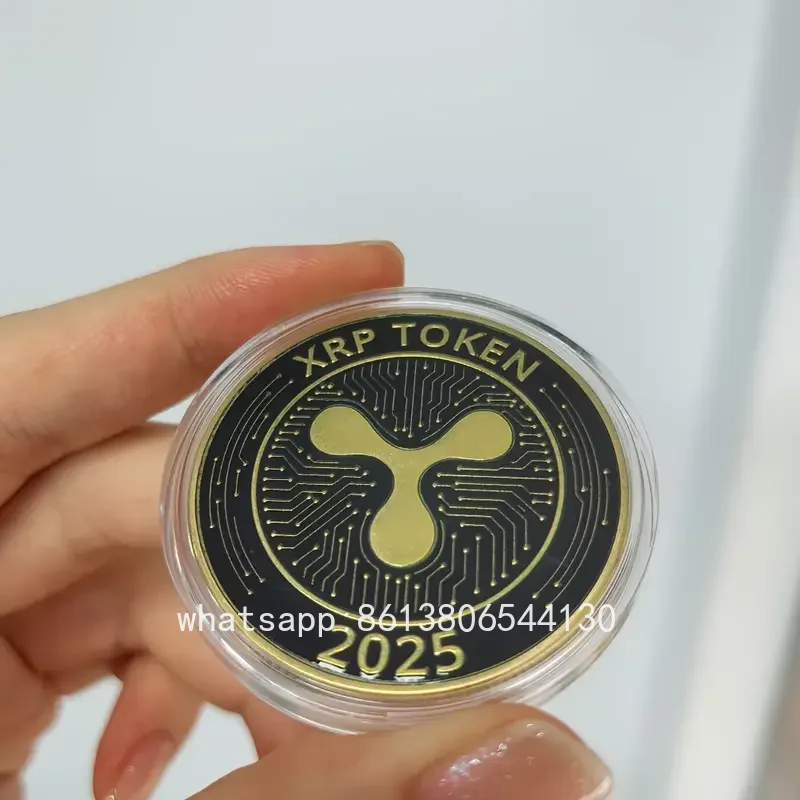 Фото Позолоченная памятная монета с жетоном рябью XRP 2025 года — коллекционный орнамент физической крипто-коллекции, подарки для хобби, любители криптовалюсти, фанаты №1