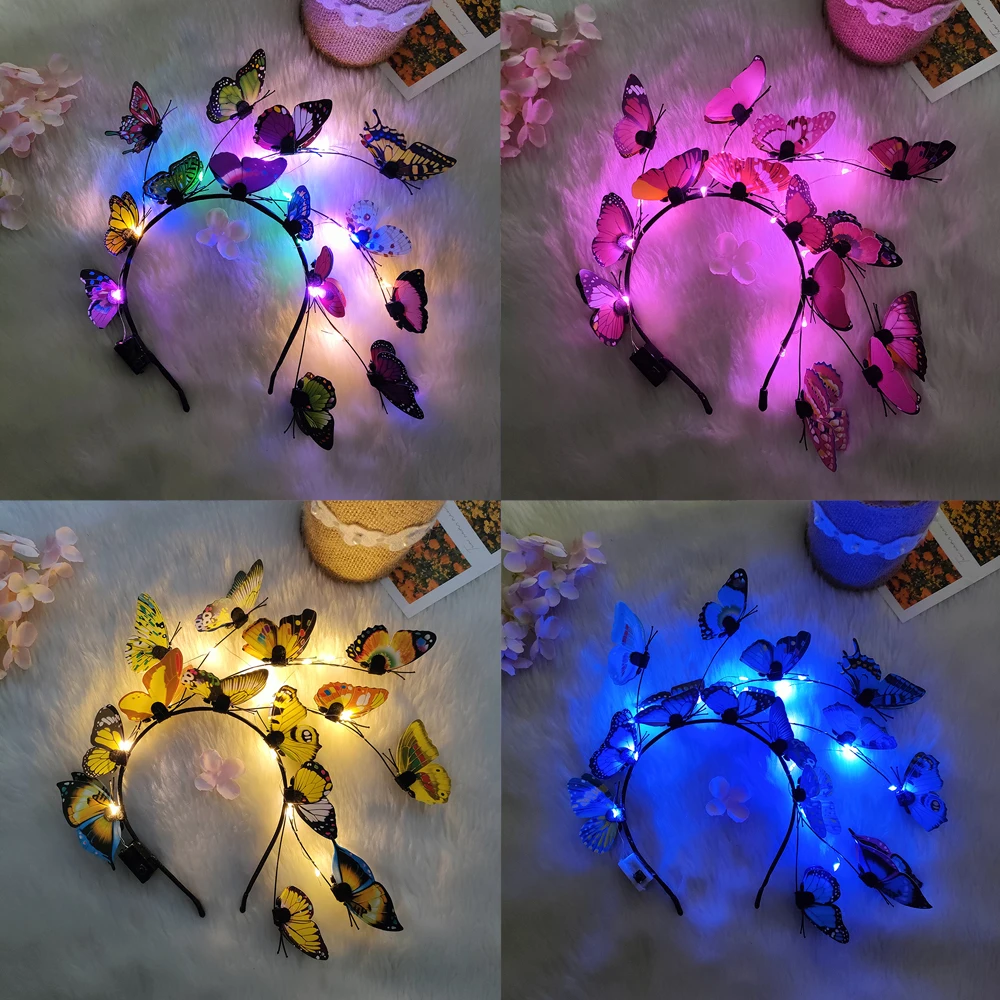 

Glowing Butterfly Headband with LED Lights Baby Shower Birthday Decorations Girls Butterfly Hairbands Wedding Bridesmaids Gifts
