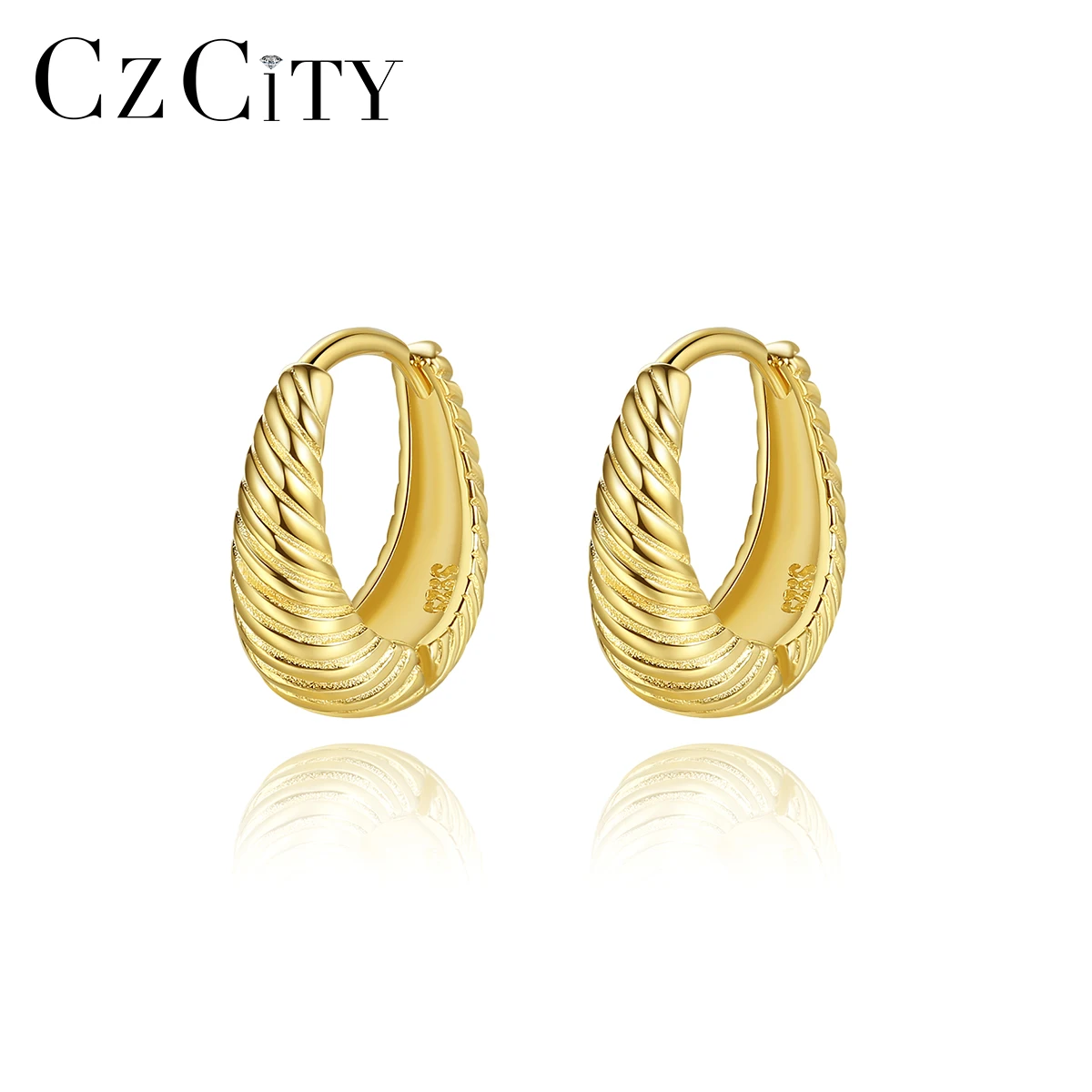 

CZCITY Simple 925 Sterling Silver Golden Hoop Earrings for Women Fine Jewelry Round Metal Temperament Pendientes Christmas Gifts