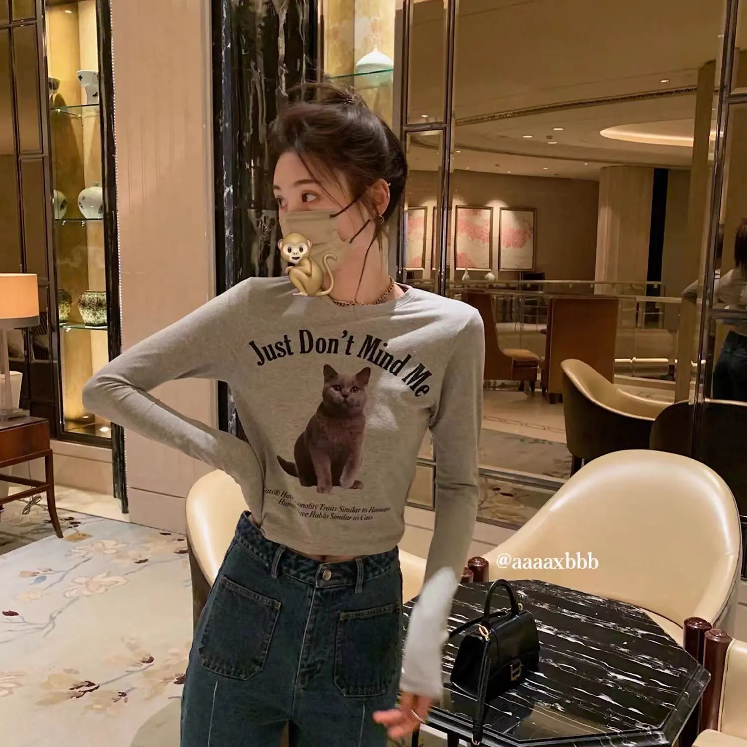 

Fall sexy grunge gothic harajuku aesthetic y2k clothing Long Sleeve Pet Cat Print Graphic T-Shirt Crop Top Women T Shirt