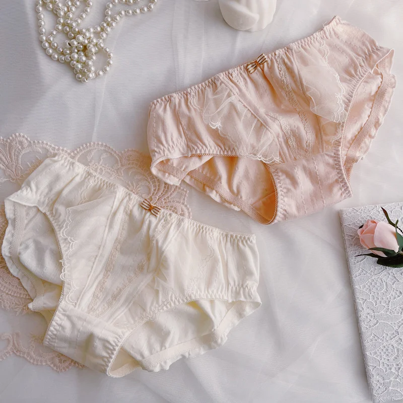 

SP & CITY, милое хлопковое женское нижнее белье с сетчатыми оборками в японском стиле, кружевные трусики без следов с бантом, бесшовные трусики ...