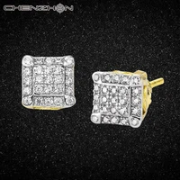 chenzhon square paved cubic zircon stud earrings for men 925 sterling silver hip hop jewelry date gift box goldsilver color