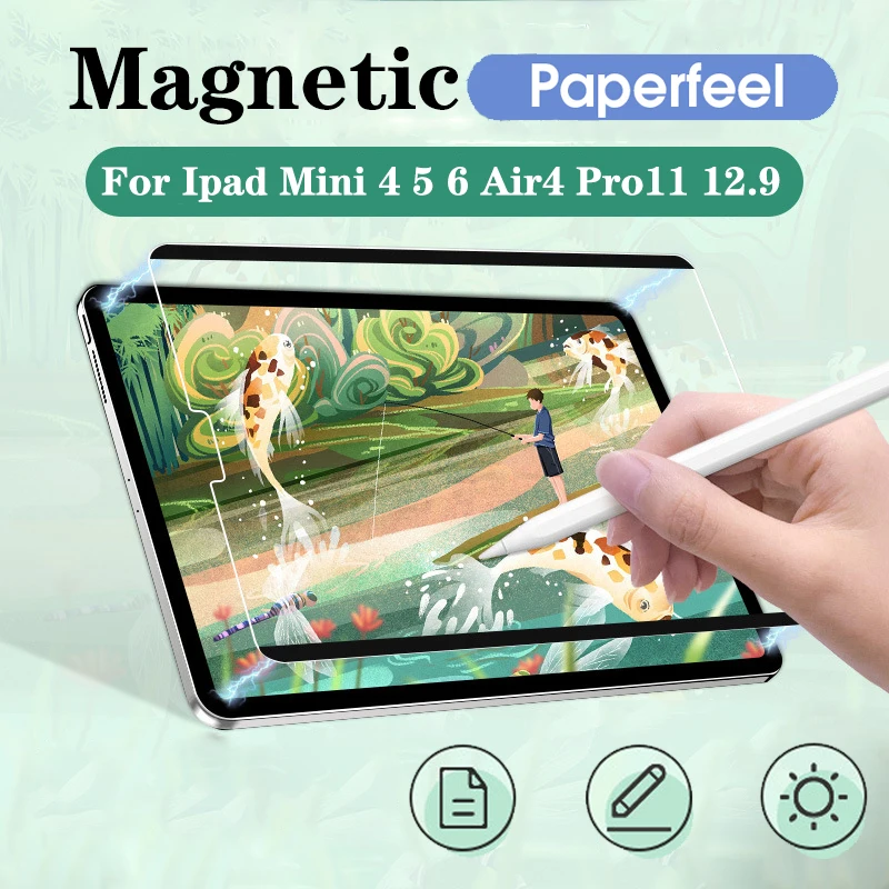 

For Apple iPad Pro 11 12.9 iPad Air 4 10.5 10.2 Mini 4 5 6 Removable Magnetic Paperfeel Screen Protector Clear Tablet Film