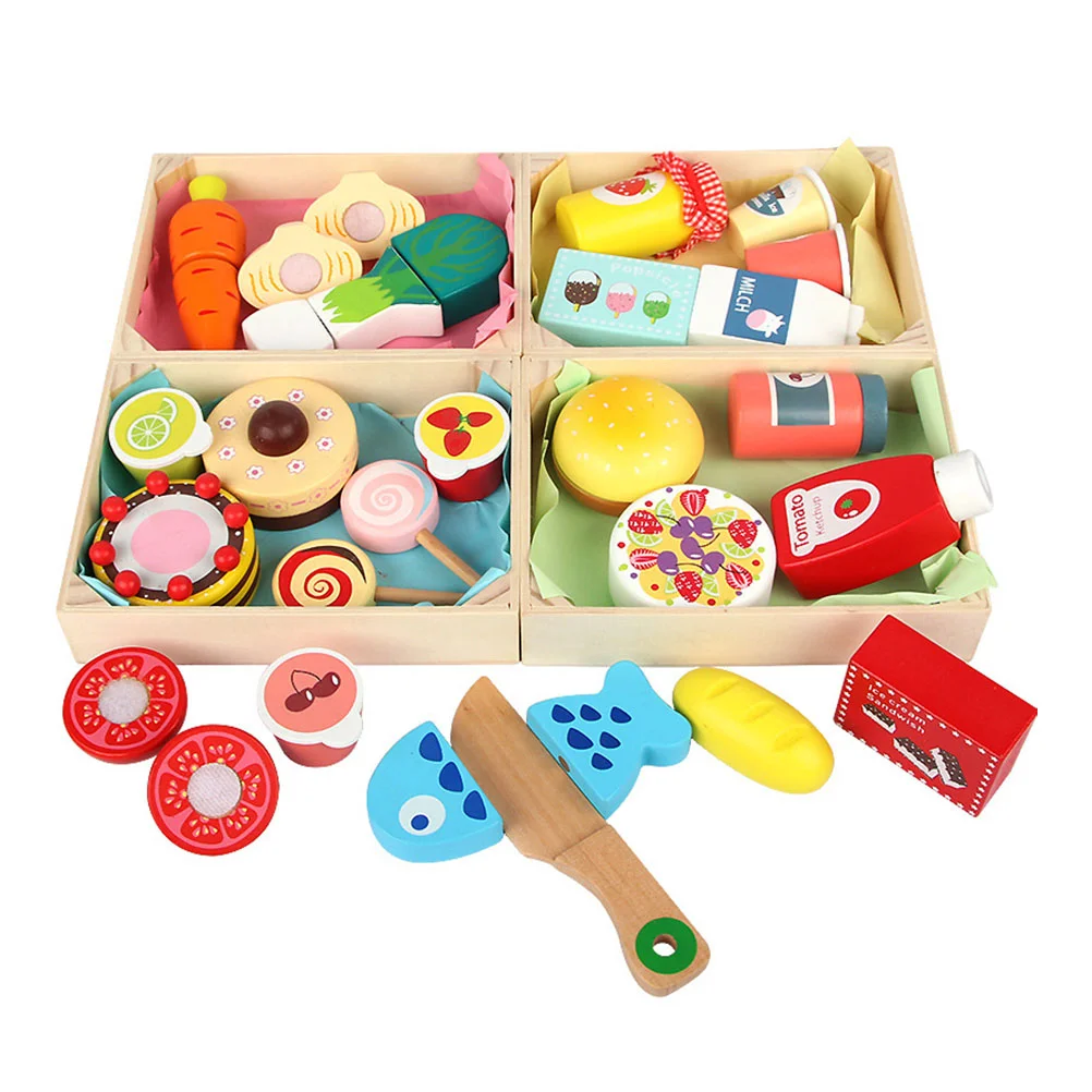 

Toy Set Kids Snacks Kitchen Pretend Play Food Cutting Simulation Playthings Cognitive Toys Playing House Prop Wooden