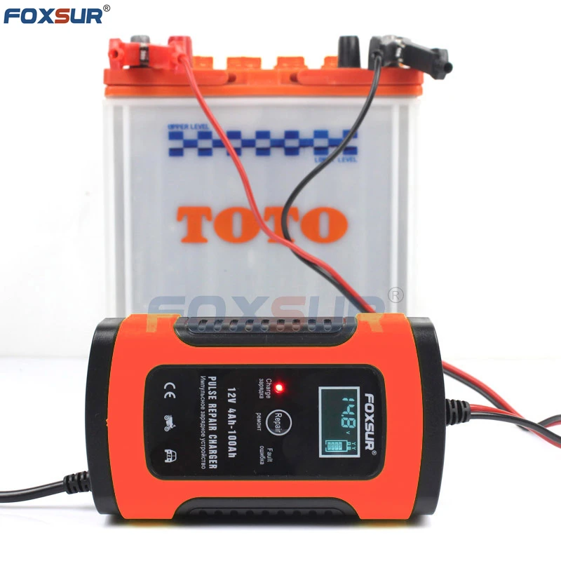 

FOXSUR 12V Motorcycle & Car Automatic Intelligent Battery Charger, EFB AGM GEL Pulse Repair Battery Charger with LCD Display