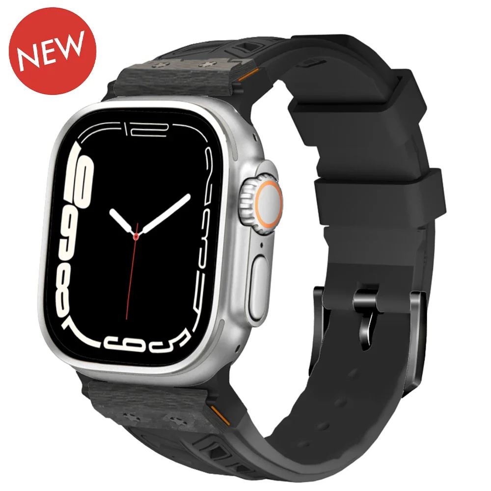 Ремешок из фторкаучука углеродного волокна для Apple Watch 10 46 мм Ultra 1 2 49 Мужской