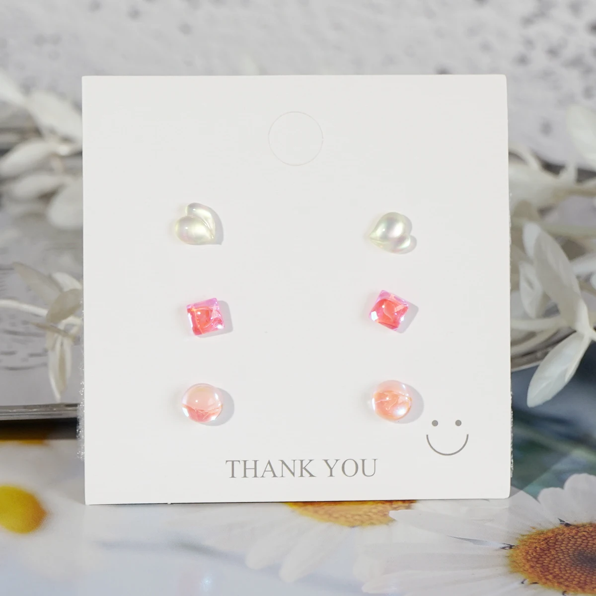 3 пары милых крошечных серег-гвоздиков набор цветочных сердечек посеребренная