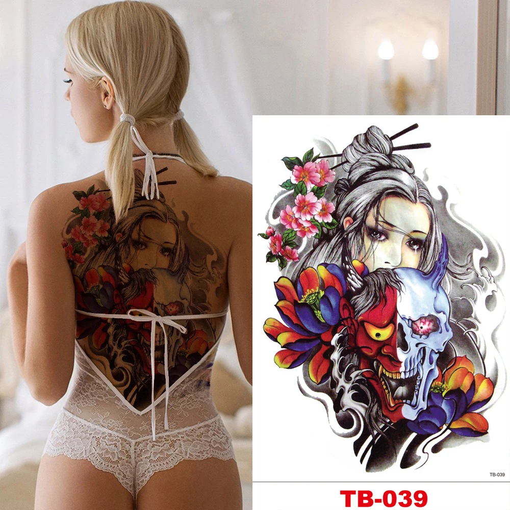 

Large Full Back Temporary Tattoo Stickers Men Women Adult Girl Body Flower Fake Tatoo Demon Evil Spirit Grim Reaper Sexy Beauty