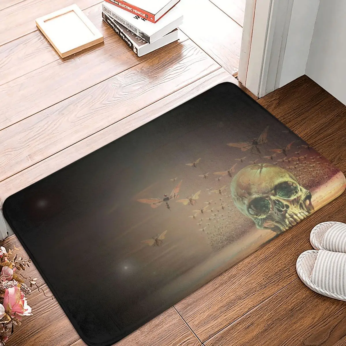 Темный коврик с черепом и скелетом приятный для кожи Коврик интерьера толстые