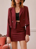double button solid top bodycon skirt set