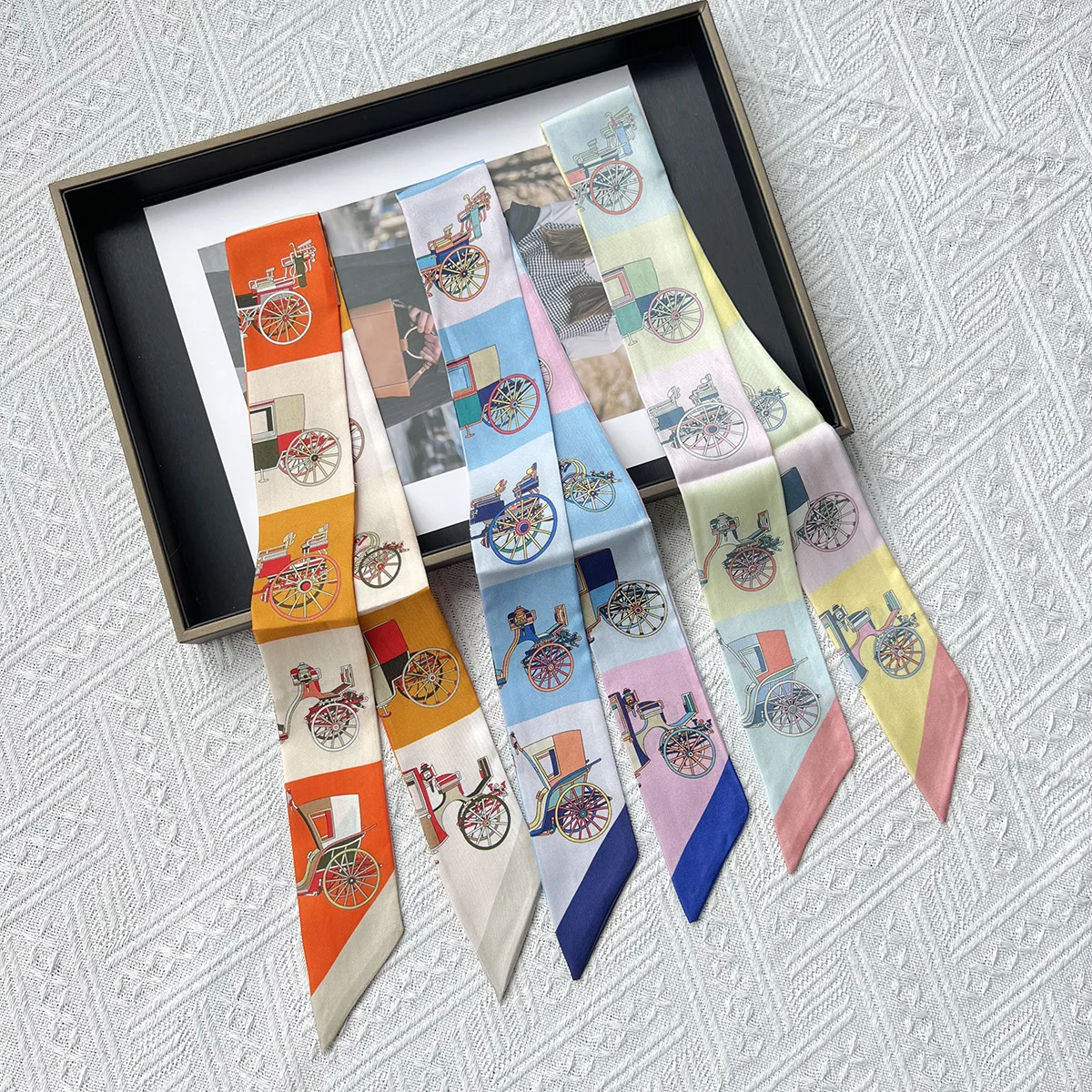 

2023 100% Silk Scarf Car Printing Design Natural Women Foulard Hair Bag Scarves Fashion Neckerchief Headband Hair Band