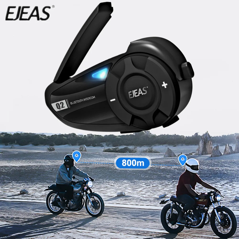 EJEAS Q2 Motorcycle Helmet Intercom Headset Bluetooth 5.1 Wireless 800m Intercom Moto Waterproof with FM Radio for 2 Riders