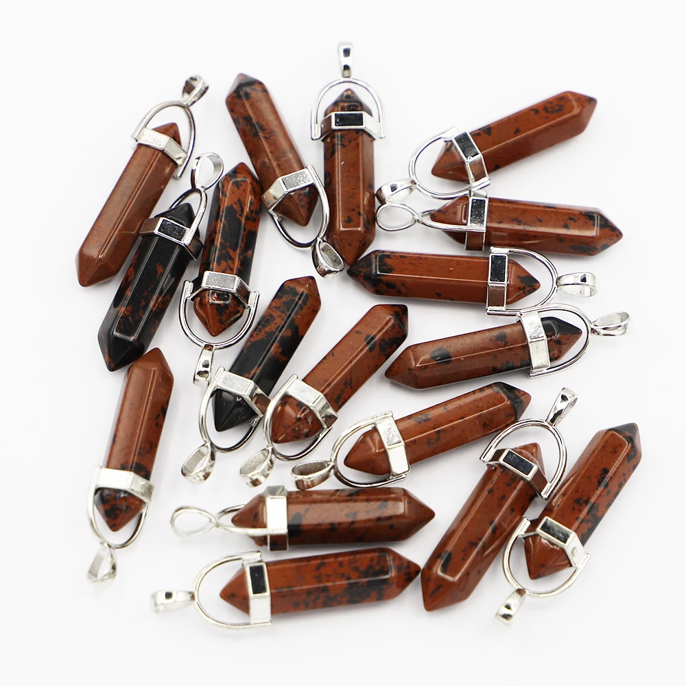 Natural Stone Gold Swan Pillar Hexagonal Pendant Necklace Fashion Mineral Healing Reiki Charms Jewelry Accessories  Making 24Pcs