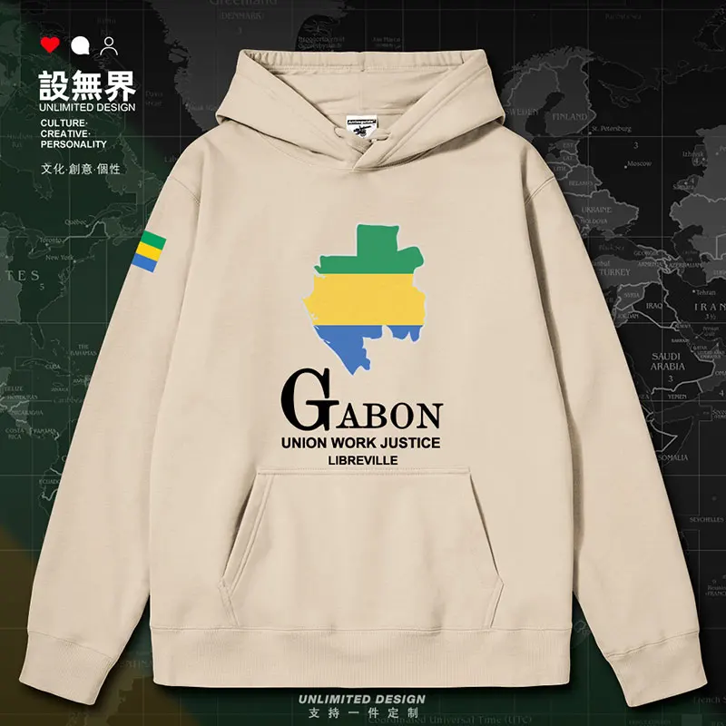 Мужская толстовка с капюшоном и принтом карты Габона белая уличная одежда