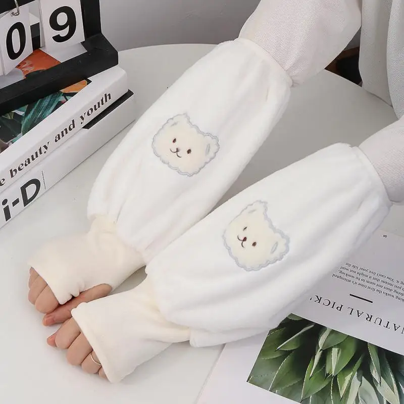 

Kawaii Cartoon Animals Oversleeve Women Anime Oilproof Warm Thick Anti Dirty Arm Protector Autumn Winter Fingerless Gloves Plush