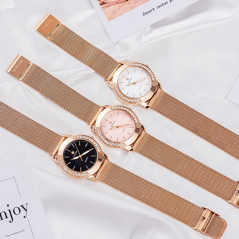 WWOOR Fashion Women's Watch Elegant Ladies Quartz Wristwatches Diamond Dial Luminous Watches Female Clock Women New Montre Femme