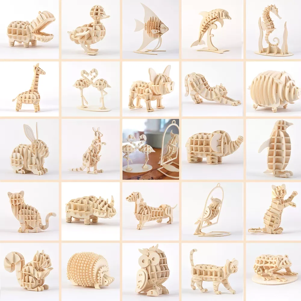 

Ornaments Wooden Puzzle Animal Assembly Kits DIY Table Decoration Safe and Non-Toxic Easy Punch Out Gift Children Puzzle