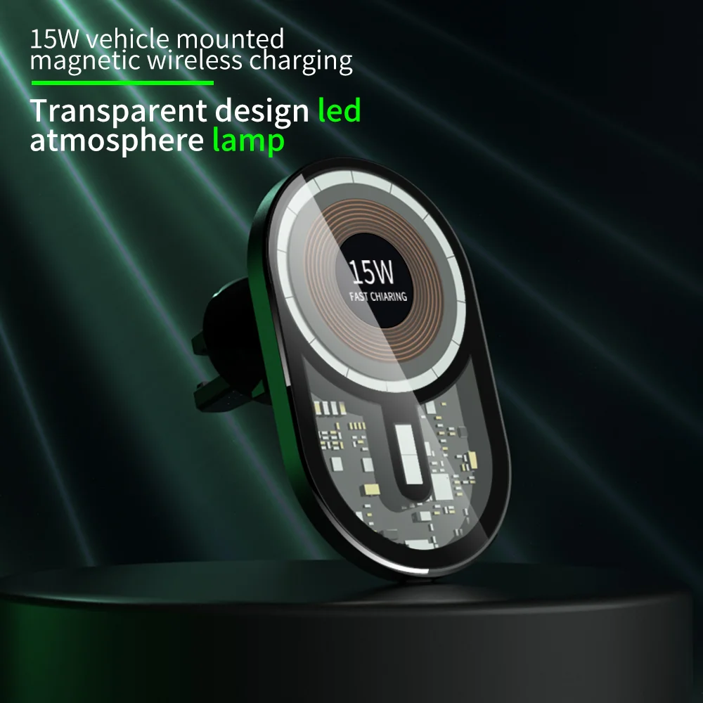 

Christmas Gifts Wireless Charger for Car IPhone 12 Pro Max/13 Quick Charge Holder LED Light Transparent Fast Charging Device