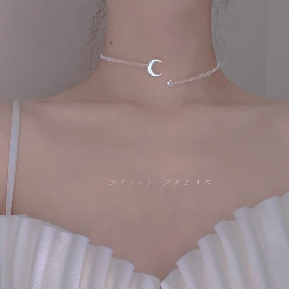 

Fashion Women's Crystal Necklace for Girl Shining Star Moon Clavicle Chain Trend Charm Pendant Neck Chain Wedding Jewelry Collar