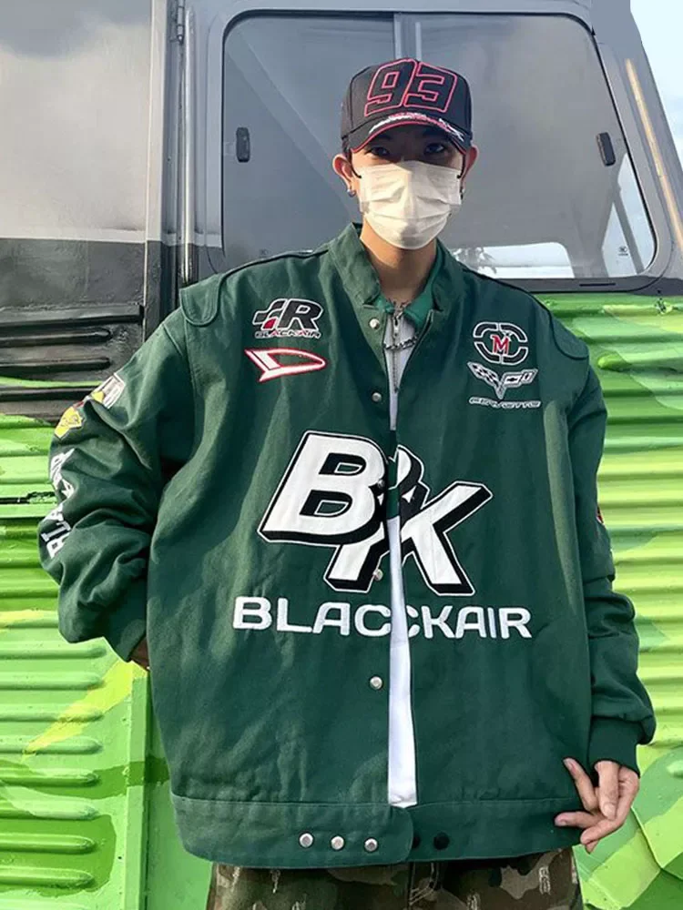 

NEW 2023 niche jacket trend letter print American high street heavy industry embroidered racing coat motorcycle suit bomber jack