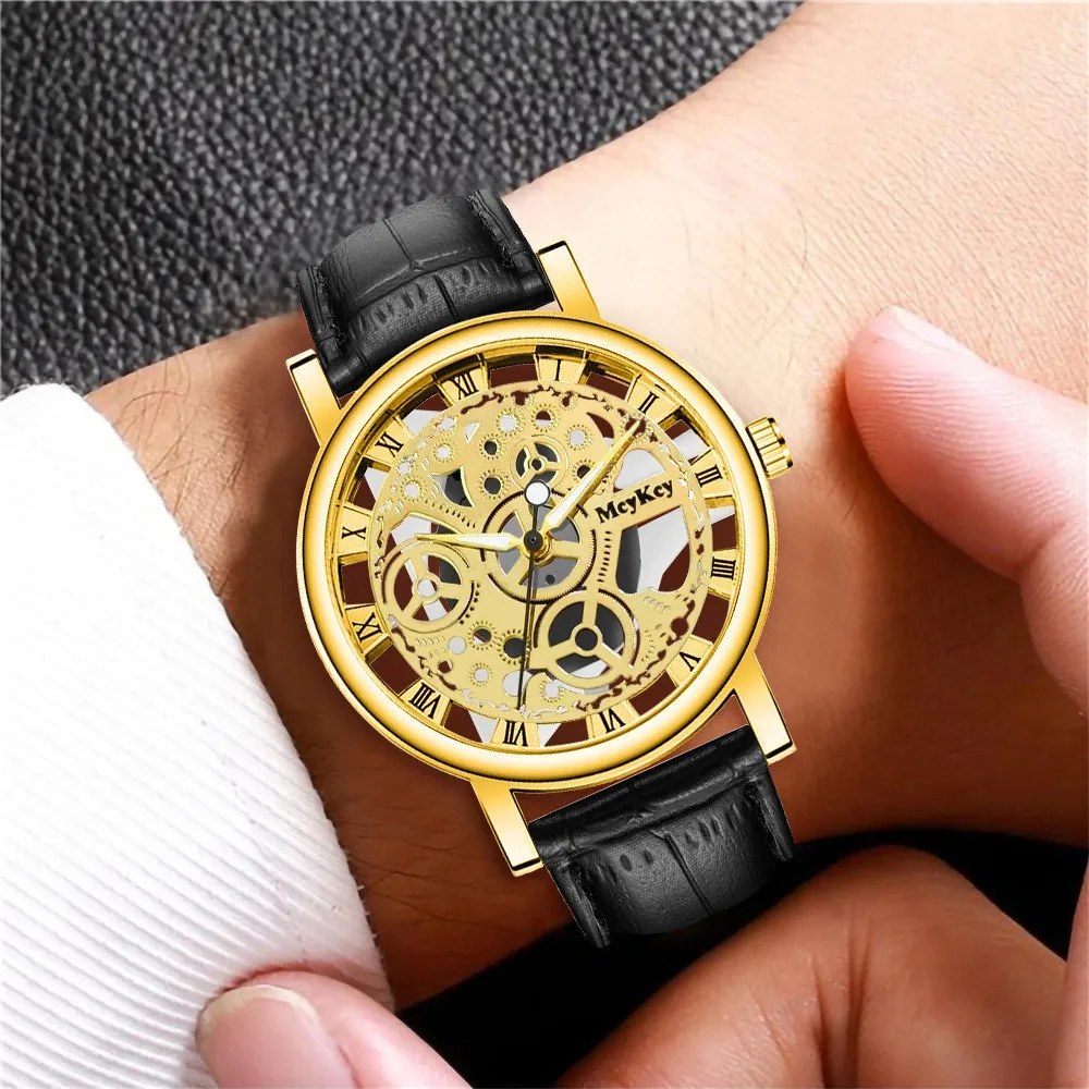 Men's Transparent Hollow Out Imitation Mechanical Quartz Watch, A High-end Fashion Must-have For Men