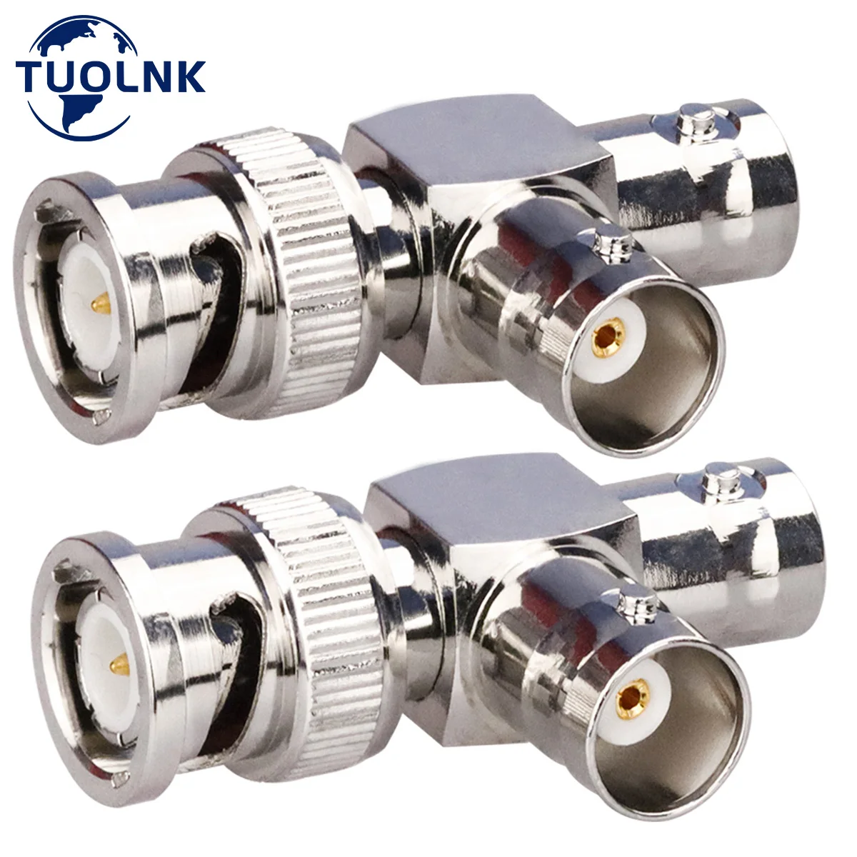 

2pcs/Lot BNC Male to Dual BNC Female Plug T-Shape Triple Tee Connector 3 Way Coax Splitter Adapter /Coaxial Cable